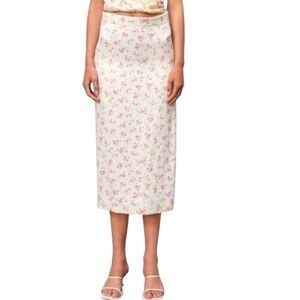 ZARA‎ Floral Print Midi Skirt Cream Floral Slit Women's Size Large Cottagecore